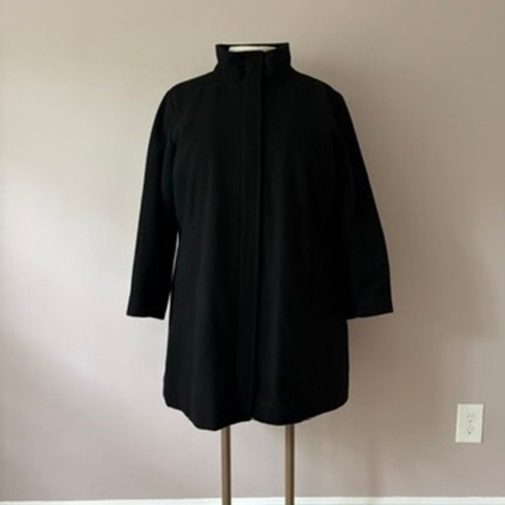 Lands' End Wool blend Pea Coat Women's Black 20W/P Primaloft Funnel Neck Jacket